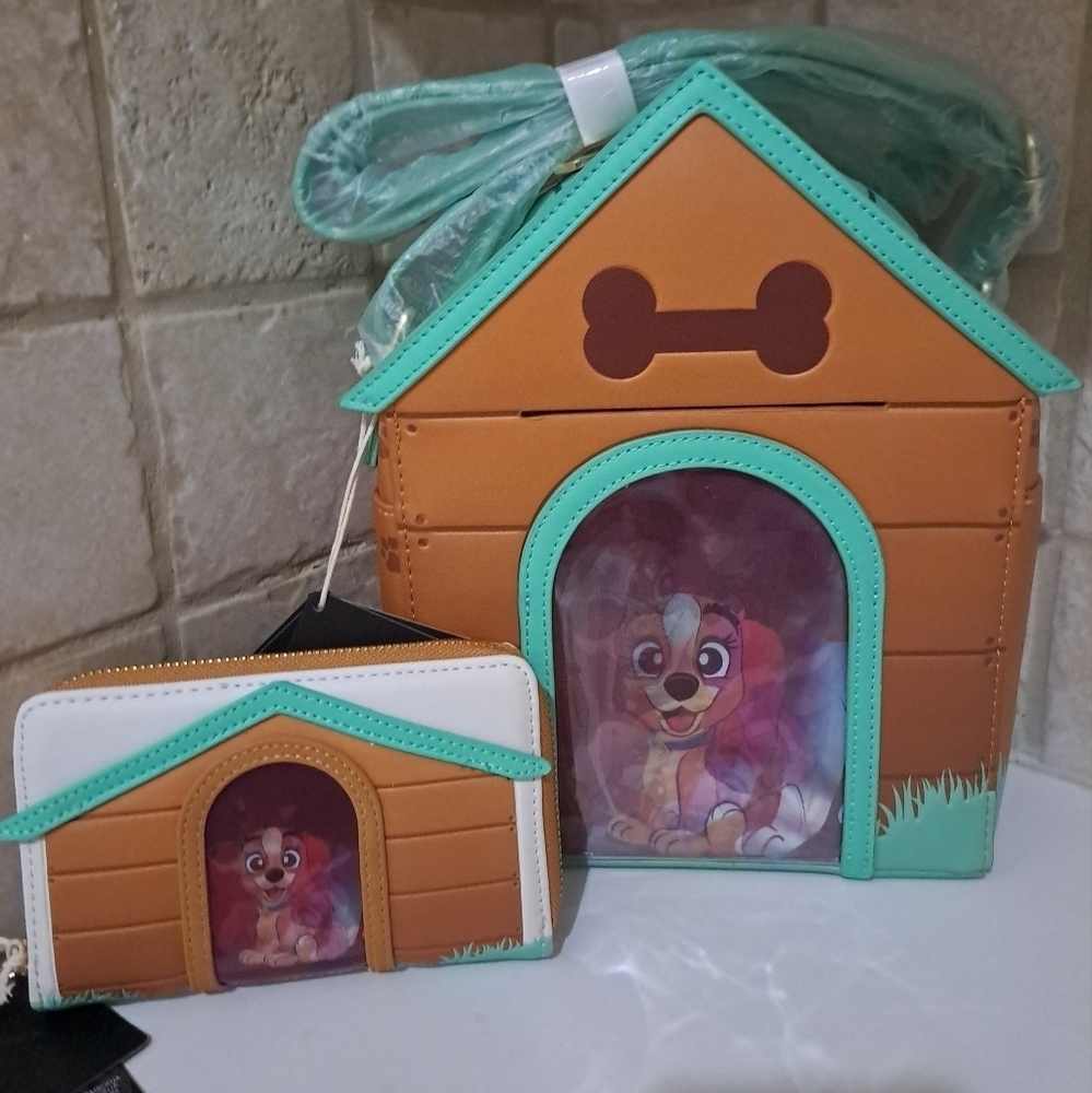 Loungefly Disney Dogs Dog House Lenticular Crossbody Bag & Wallet NWT